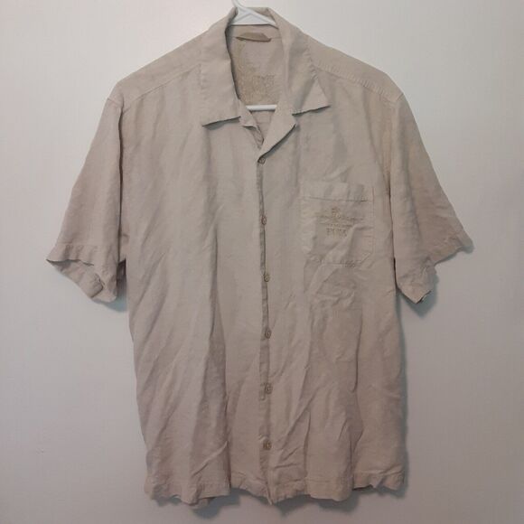 Tommy Bahama Mens M Bamboo Print 100% Silk Hawaiian Shirt Ultra Premium Rum - Picture 1 of 9